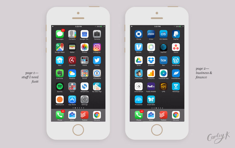 organizing iphone apps: page one and two