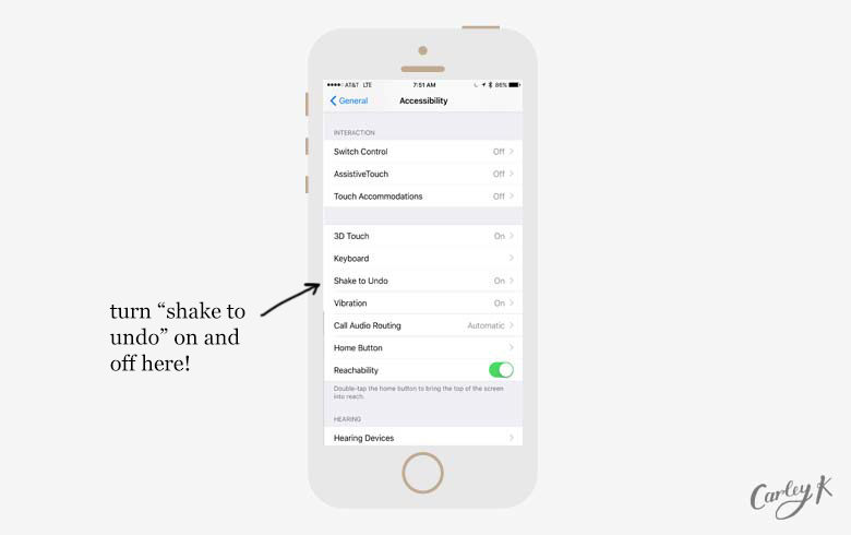 iphone keyboard shortcut: shake to undo